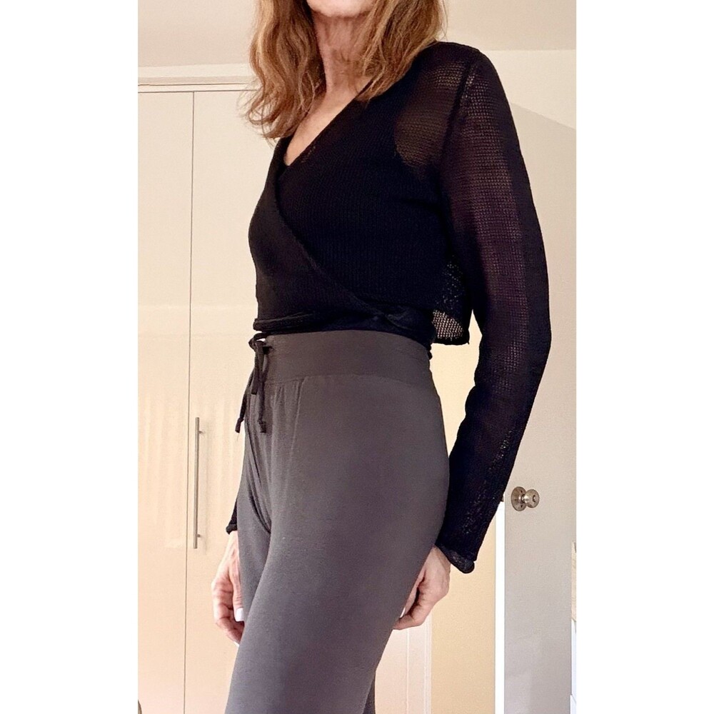 Sarah Pacini avant garde mesh knit wrap crop top black one size Italy